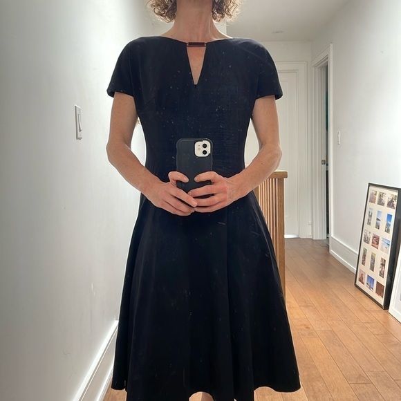 Anne Klein black career classic office shortsleeve A line flare dress, size 2 - Picture 7 of 12
